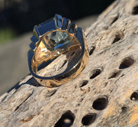 14k gold emerald cut aquamarine estate Retro Ring