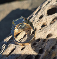 14k gold emerald cut aquamarine estate Retro Ring