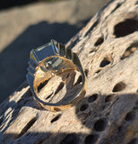 14k gold emerald cut aquamarine estate Retro Ring