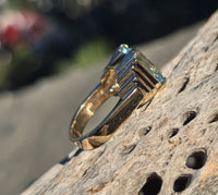 14k gold emerald cut aquamarine estate Retro Ring