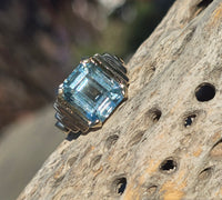 14k gold emerald cut aquamarine estate Retro Ring