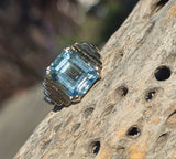14k gold emerald cut aquamarine estate Retro Ring