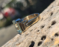 14k gold emerald cut aquamarine estate Retro Ring