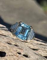 14k gold emerald cut aquamarine estate Retro Ring