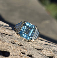 14k gold emerald cut aquamarine estate Retro Ring
