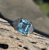14k gold emerald cut aquamarine estate Retro Ring