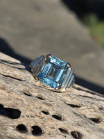 14k gold emerald cut aquamarine estate Retro Ring