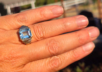 14k gold emerald cut aquamarine estate Retro Ring