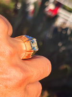 14k gold emerald cut aquamarine estate Retro Ring