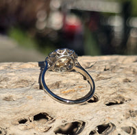 platinum diamond & pearl antique halo ring