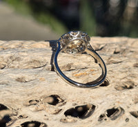 platinum diamond & pearl antique halo ring