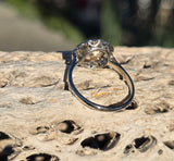 platinum diamond & pearl antique halo ring