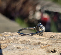 platinum diamond & pearl antique halo ring