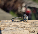 platinum diamond & pearl antique halo ring