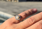 platinum diamond & pearl antique halo ring