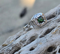 18k white gold c.1920's green tourmaline filigree vintage estate ring