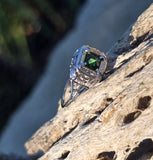 18k white gold c.1920's green tourmaline filigree vintage estate ring
