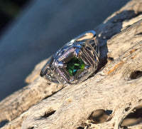18k white gold c.1920's green tourmaline filigree vintage estate ring