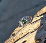 18k white gold c.1920's green tourmaline filigree vintage estate ring
