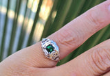 18k white gold c.1920's green tourmaline filigree vintage estate ring