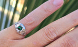 18k white gold c.1920's green tourmaline filigree vintage estate ring