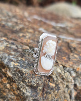 14k white gold carved shell cameo & diamond habille c.1920's estate bow ring