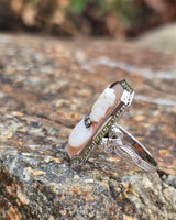 14k white gold carved shell cameo & diamond habille c.1920's estate bow ring