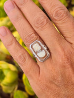14k white gold carved shell cameo & diamond habille c.1920's estate bow ring