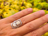 14k white gold carved shell cameo & diamond habille c.1920's estate bow ring