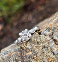 14k white gold mid-century diamond engagement ring