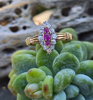 18k gold ruby and diamond antique shield glove navette ring