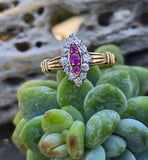 18k gold ruby and diamond antique shield glove navette ring