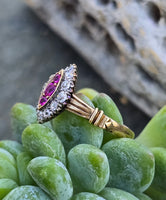 18k gold ruby and diamond antique shield glove navette ring