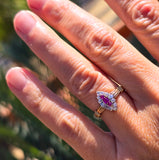 18k gold ruby and diamond antique shield glove navette ring