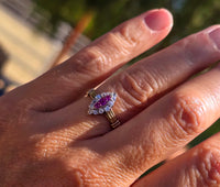 18k gold ruby and diamond antique shield glove navette ring