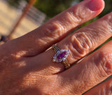 18k gold ruby and diamond antique shield glove navette ring