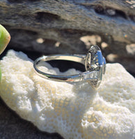 platinum Art Deco mine cut diamond and sapphire ring