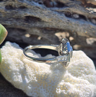 platinum Art Deco mine cut diamond and sapphire ring