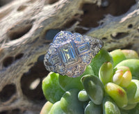 Palladium emerald cut diamond estate ring
