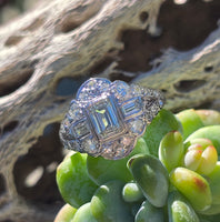 Palladium emerald cut diamond estate ring