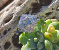 Palladium emerald cut diamond estate ring