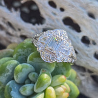 Palladium emerald cut diamond estate ring
