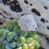 Palladium emerald cut diamond estate ring