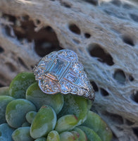 Palladium emerald cut diamond estate ring