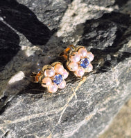 10k gold sapphire and pearl floral flower estate studs