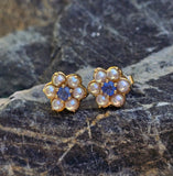 10k gold sapphire and pearl floral flower estate studs