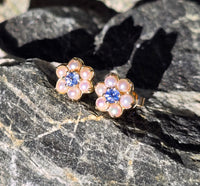 10k gold sapphire and pearl floral flower estate studs