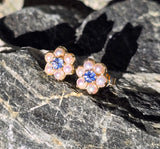 10k gold sapphire and pearl floral flower estate studs