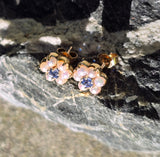 10k gold sapphire and pearl floral flower estate studs