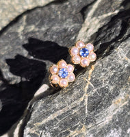 10k gold sapphire and pearl floral flower estate studs